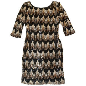 Crystal Doll Women Dress L Black Geometric Sheath Party Sequin Above Knee Length